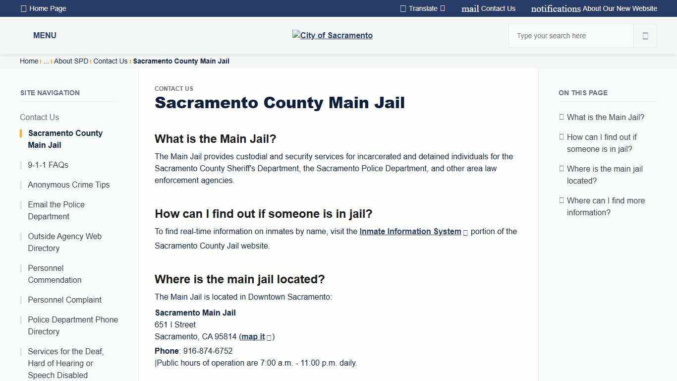 Sacramento County Main Jail | City of Sacramento