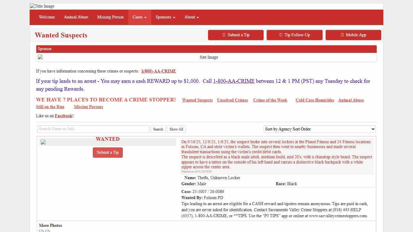 Wanted Suspects - Sacramento Valley Crime Stoppers