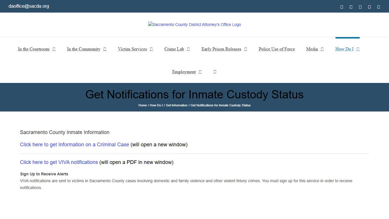 Get Notifications for Inmate Custody Status – Sacramento County District Attorney's Office